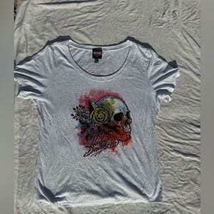 Harley Davidson Grey Skull watercolor graphic Tee, Size XXL